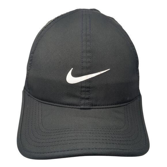 Nike Dri-Fit Strapback Baseball Cap Black One Size Adjustable Lightweight Swoosh - Picture 1 of 9